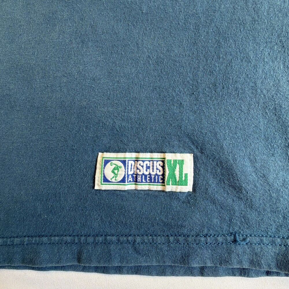 VTG 90s Discus Athletic Pocket T Shirt XL Blue Blank Sun Faded Grunge Crew Neck - Picture 9 of 16